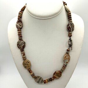Handcrafted Jasper Necklace Multi-Color Beaded Earth Tone Artisan Stone 20"